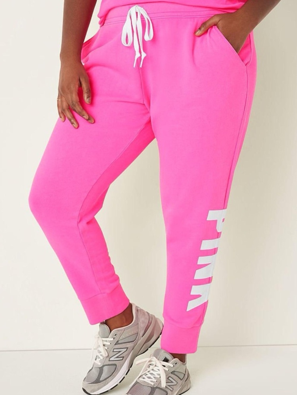 PINK Victoria's Secret Large Neon Pink Lounge Casual Jogger Fleece Sweatpants
